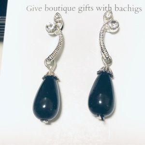 Black drop earrings with crystals, boutique jewelry